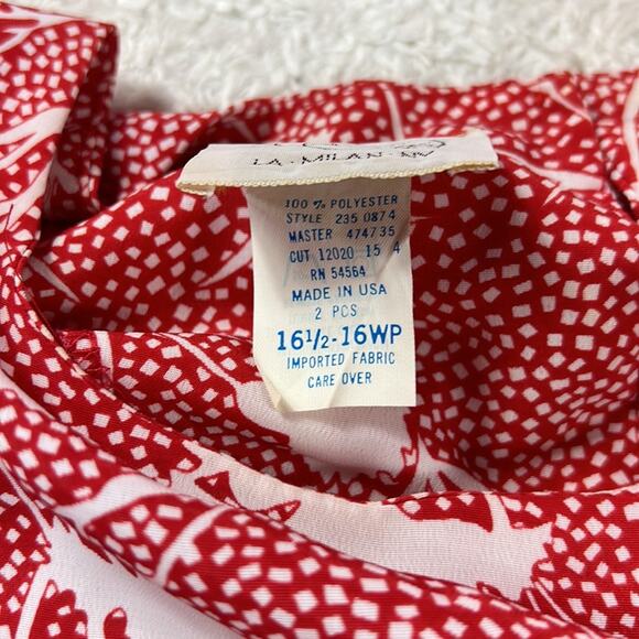 Vintage Luci Pellini red and white floral patterned midi secretary day dress 16P - Picture 7 of 9